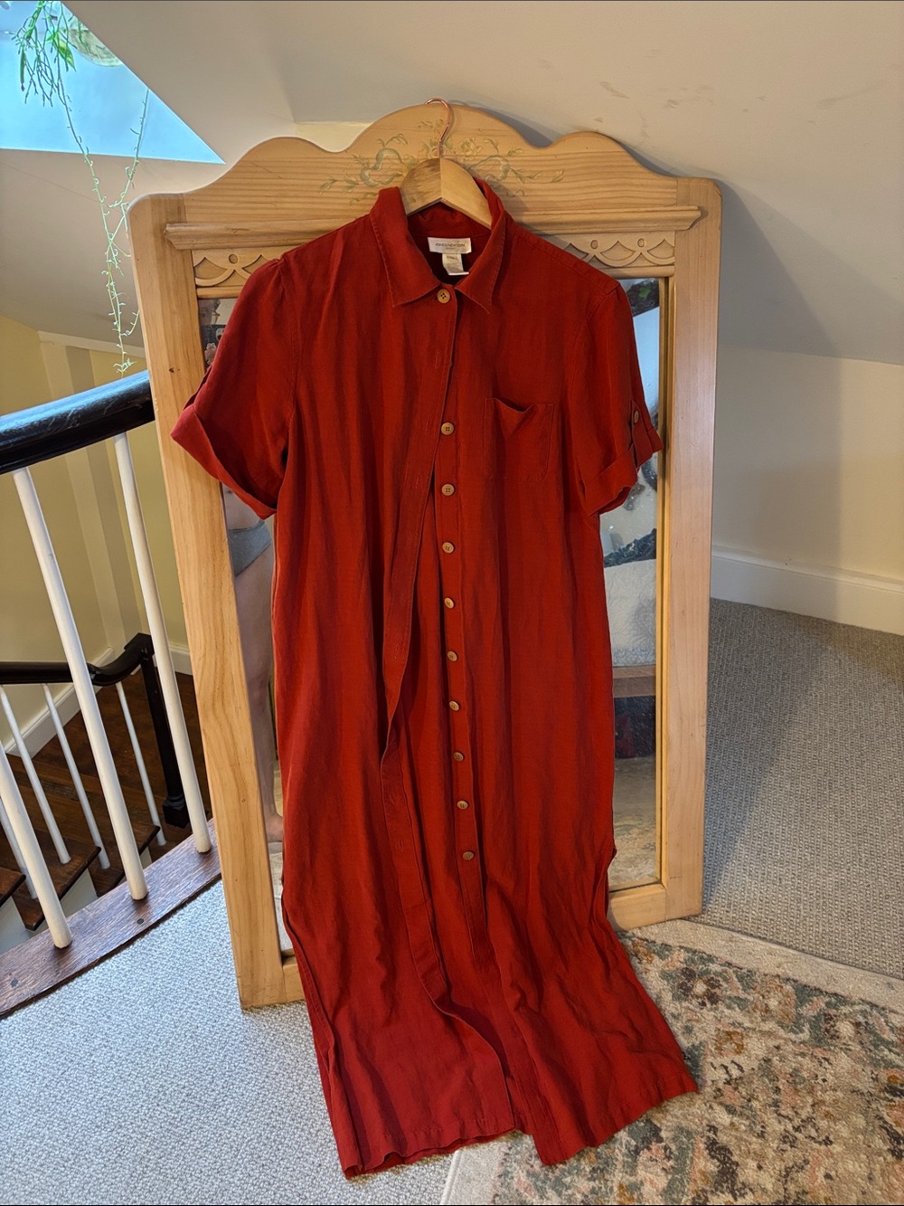 Jones New York Sport Rust Red Silk Button-Front Dress